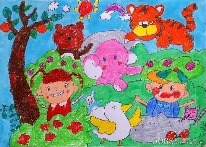 儿童水彩画图片_动物狂欢节