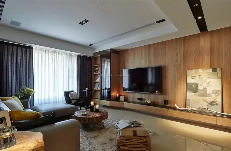家居客厅木质电视墙装修效果图片