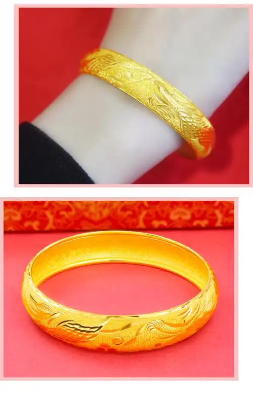 黄金龙凤手镯女婚嫁系列9999足金镯子宽面显大金手镯结婚送礼物2653g