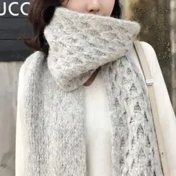 品牌潮流时尚◆2018冬装新款 羊毛混纺纱线粗针保暖长围巾网红 驼色