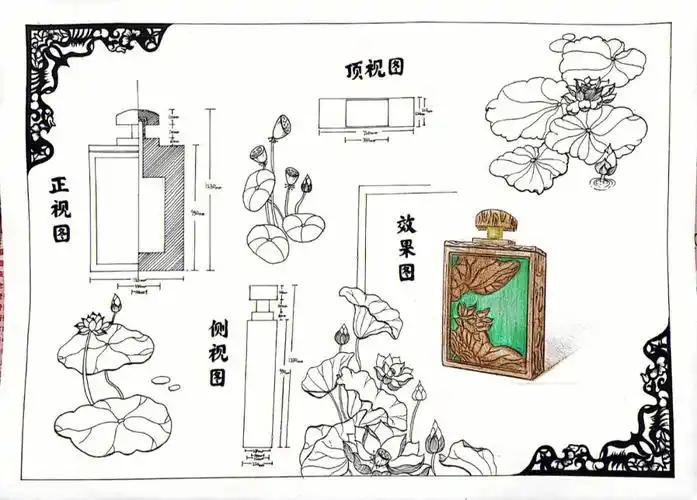 设计香水瓶三视图