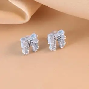 治愈系蓝色甜美蝴蝶结耳钉森系清新ins气质耳环软垫耳