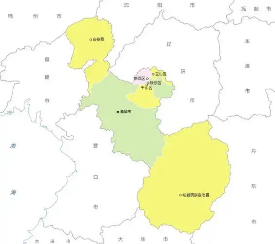 下面是辽宁省鞍山市的行政区划地图,从地图中可以看出鞍山市具有4个市