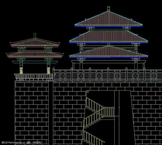 古城门建筑施工图城门侧立面图片