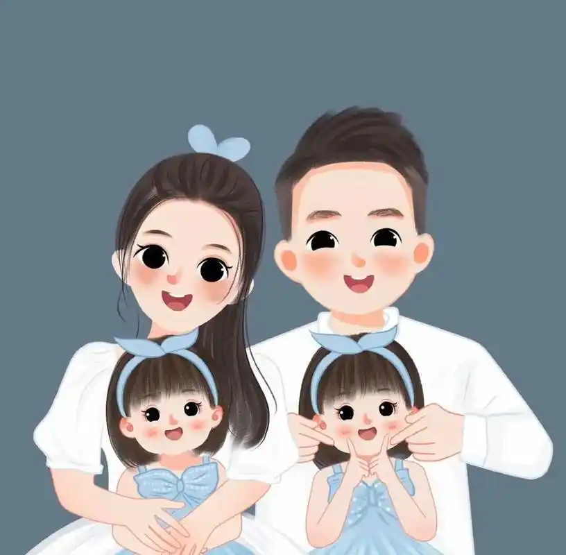 亲子头像 #亲子头像手绘 #一家五口头像  - 抖音