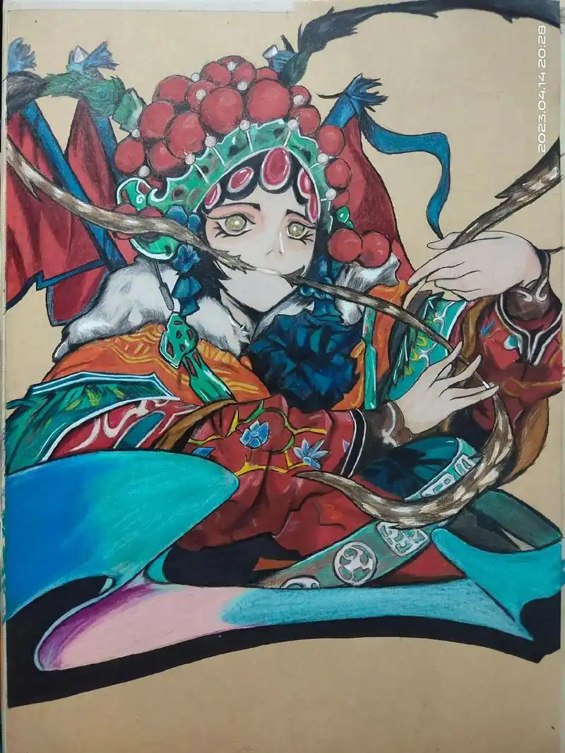 《京剧花旦》,草稿丑关我成品什么事.#二次元 #画画 #京剧 - 抖音