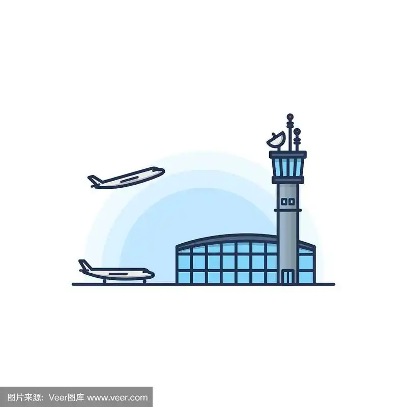 机场主航站楼的白色背景是飞机.矢量图