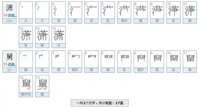 展开全部 潇 14画 舅 13画 潇 字 笔画多些