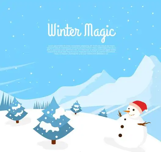 冬季雪山和雪人风景矢量素材