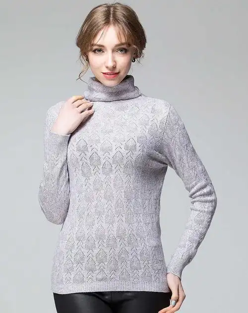 女款花型镂空高领羊绒衫