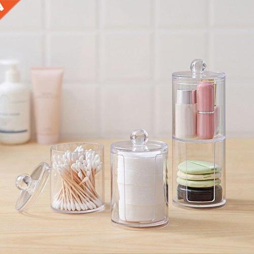 2 pieces makeup box organizer clear and round cotton swab