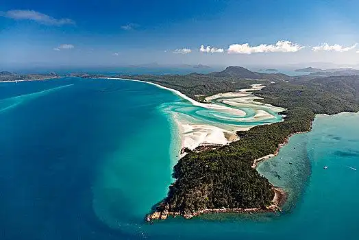 海滩,山,小湾,河,弯曲,降灵群岛,昆士兰,澳大利亚,大洋洲