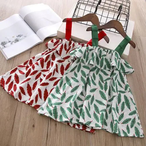 女童裙子树叶小清新连衣裙吊带裙18夏装新款外贸童装代发3-8岁