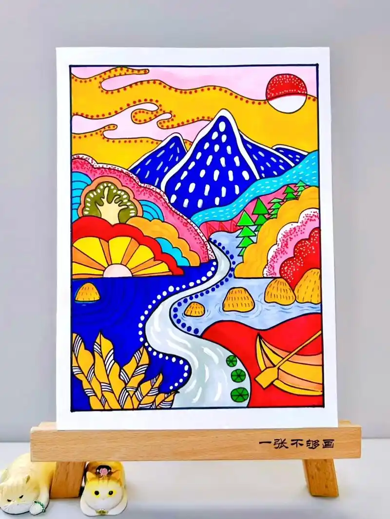 马克笔涂色,白色点点是丙烯马克 - 抖音