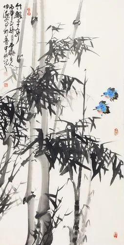 玄关挂画李仲源四尺竖幅竹子图竹报平安