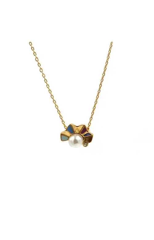 fellala翡拉拉谧扇气质项链人造珍珠时尚锁骨链简约颈饰短款项链