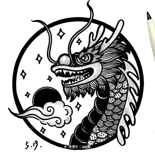 龙传统文化黑白线描练习89