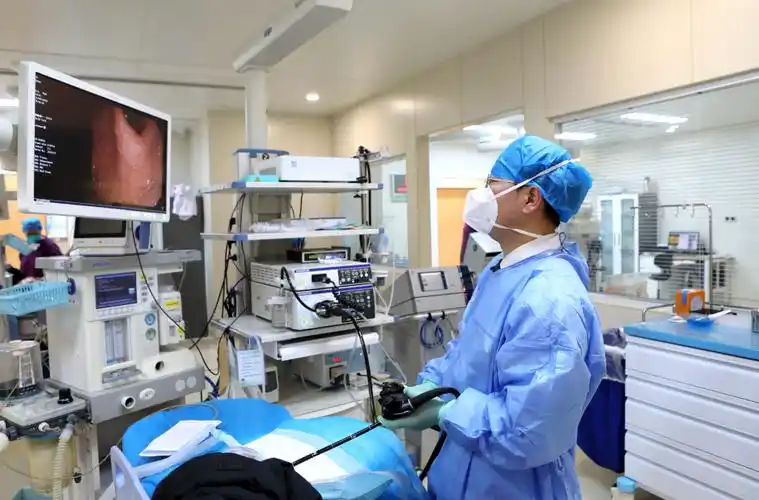 图为缪林主任做胃镜检查中