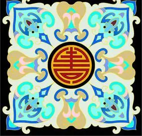 黑底正方形中国传统图案分层素材