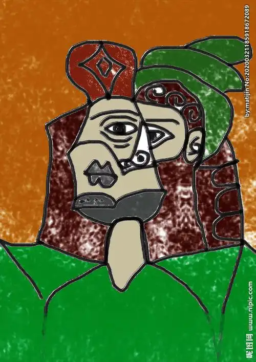 戴绿帽子的人物肖像 抽象