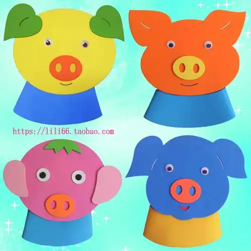 三只小猪盖房子头饰道具卡通头套大灰狼帽子儿童角色 表演装扮节