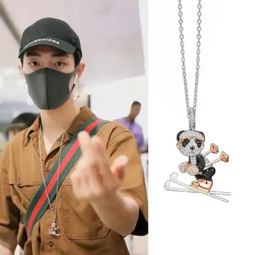chunmi嘻哈项链吊坠肖战同款熊猫毛衣饰品滑雪长款小熊个性男女时尚