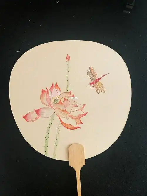 扇面荷花团扇荷花蜻蜓