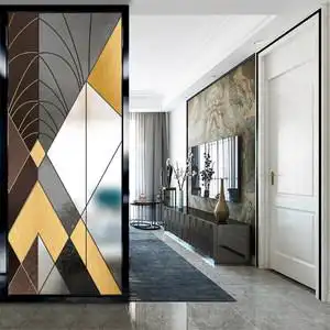 简约现代艺术玻璃隔断墙装饰磨砂客厅卫生间屏风玄关电视背u景墙