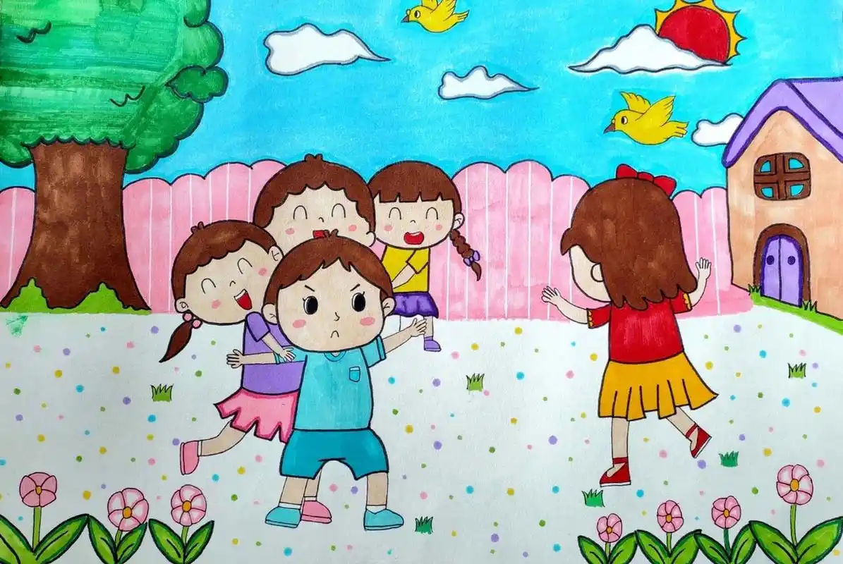 《老鹰捉小鸡》儿童画