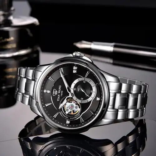 天王表轮时代系列专柜同款自动机械男表蝴蝶扣钢带品牌镂空男士手表