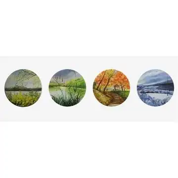 夏欢欢《春夏秋冬》布面油画 20x20cmx4