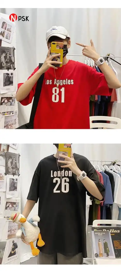 npsk春季国潮男装联名ulzzang数字印花短袖t恤男生韩版帅气潮流原宿风