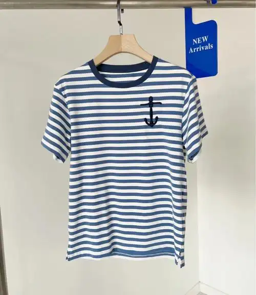 海军风水手海魂衫特船锚刺绣条纹t恤
