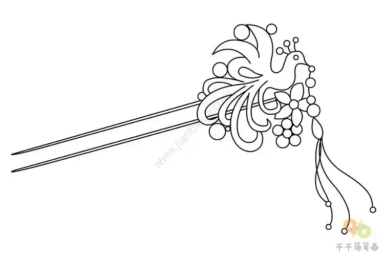 凤凰展翅六面镶玉嵌七宝明金步摇简笔画