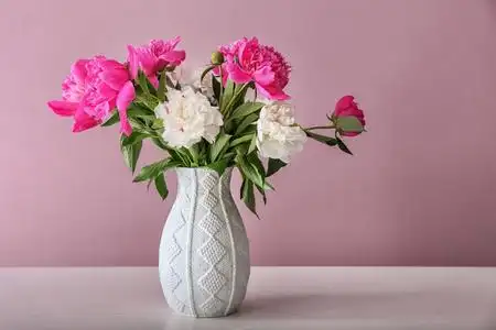 与美丽的鲜花,桌上的花瓶照片