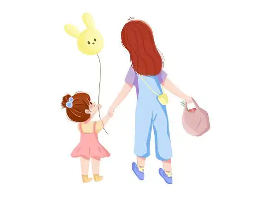 母亲节母亲牵孩子卡通人物png素材