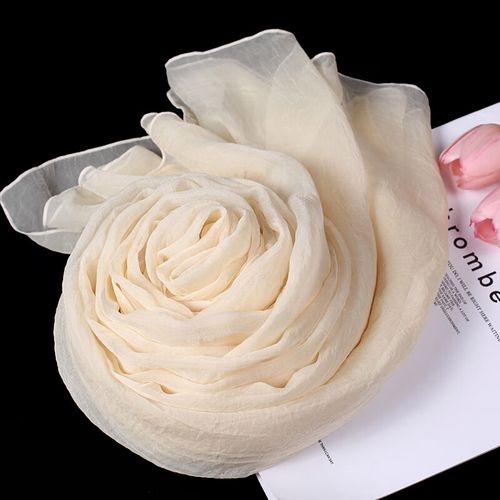 anna etter白色长条丝巾桑蚕丝妈妈款感真丝长款纱巾女春秋薄礼盒装