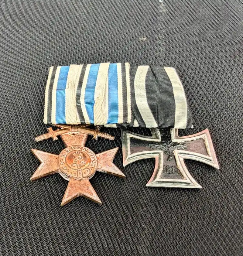 保真德国一战二级铁十字勋章带剑巴伐利亚战功奖章联排 带厂标k - 抖