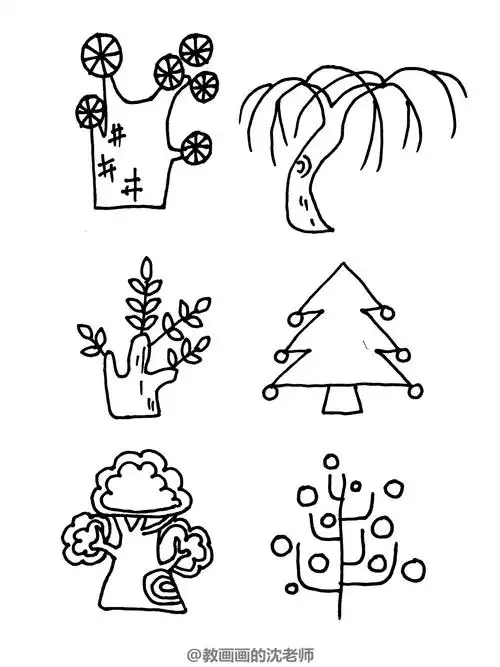 超全的大树简笔画素材