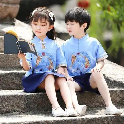 汉服男女童夏季天唐装儿童中国风古装兄妹姐弟装复古装国民风套装
