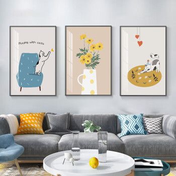 客厅装饰画现代简约沙发背景墙挂画小清新壁画餐厅墙画北欧三联画