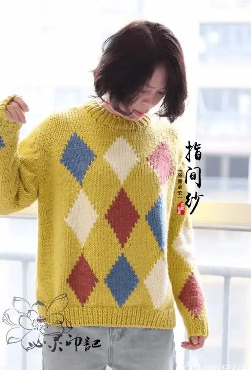 棒针拼色菱形图案套头毛衣(有图解)_罗纹_颜色_教程