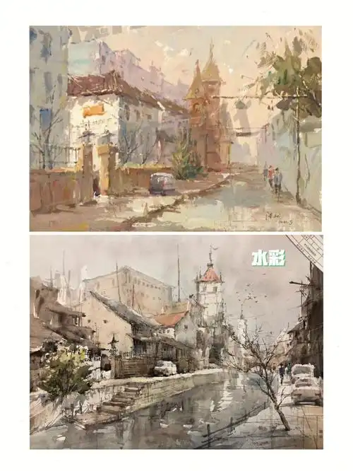城市街景水粉or水彩