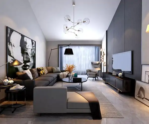 大户型装修效果图160平米四室欧式灰白装修设计样板间图片碧竹山庄