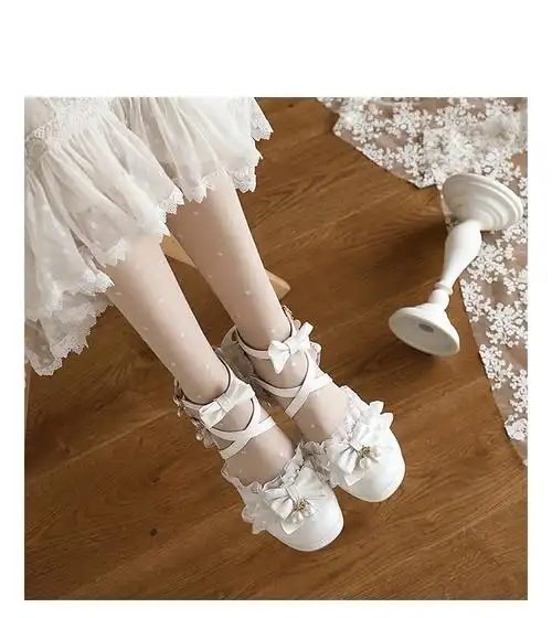 菲伊斯莉品牌白色高跟单鞋女原创lo鞋夏2022软妹洛丽塔鞋子lolita鞋