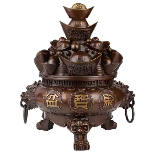 纯铜聚宝盆摆件大号招财工艺品家居公司摆件