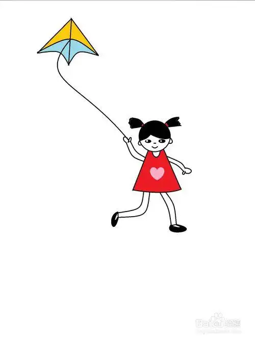 放风筝的小女孩简笔画方法
