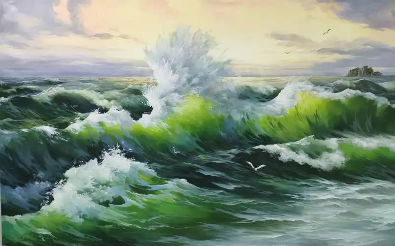 朝鲜油画海上日出金哲浩功艺术家380160厘米