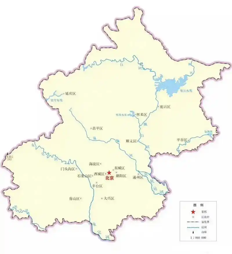 北京河流地图: 北京地区共有五大水系,分别是:一, 温榆河;二, 永定河