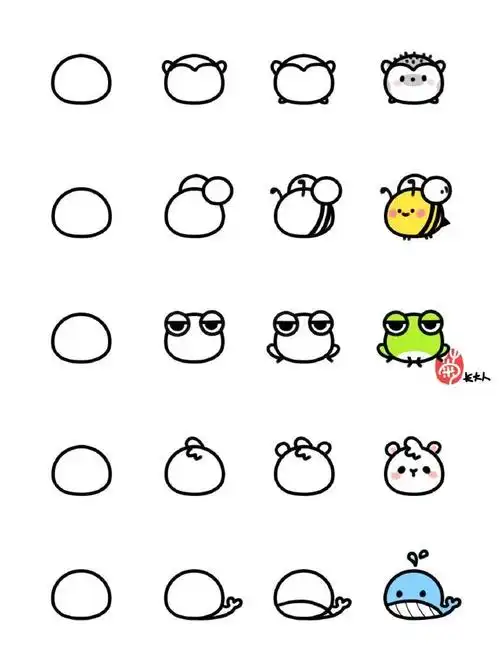 超可爱简笔画教程用一个圆画一堆小动物